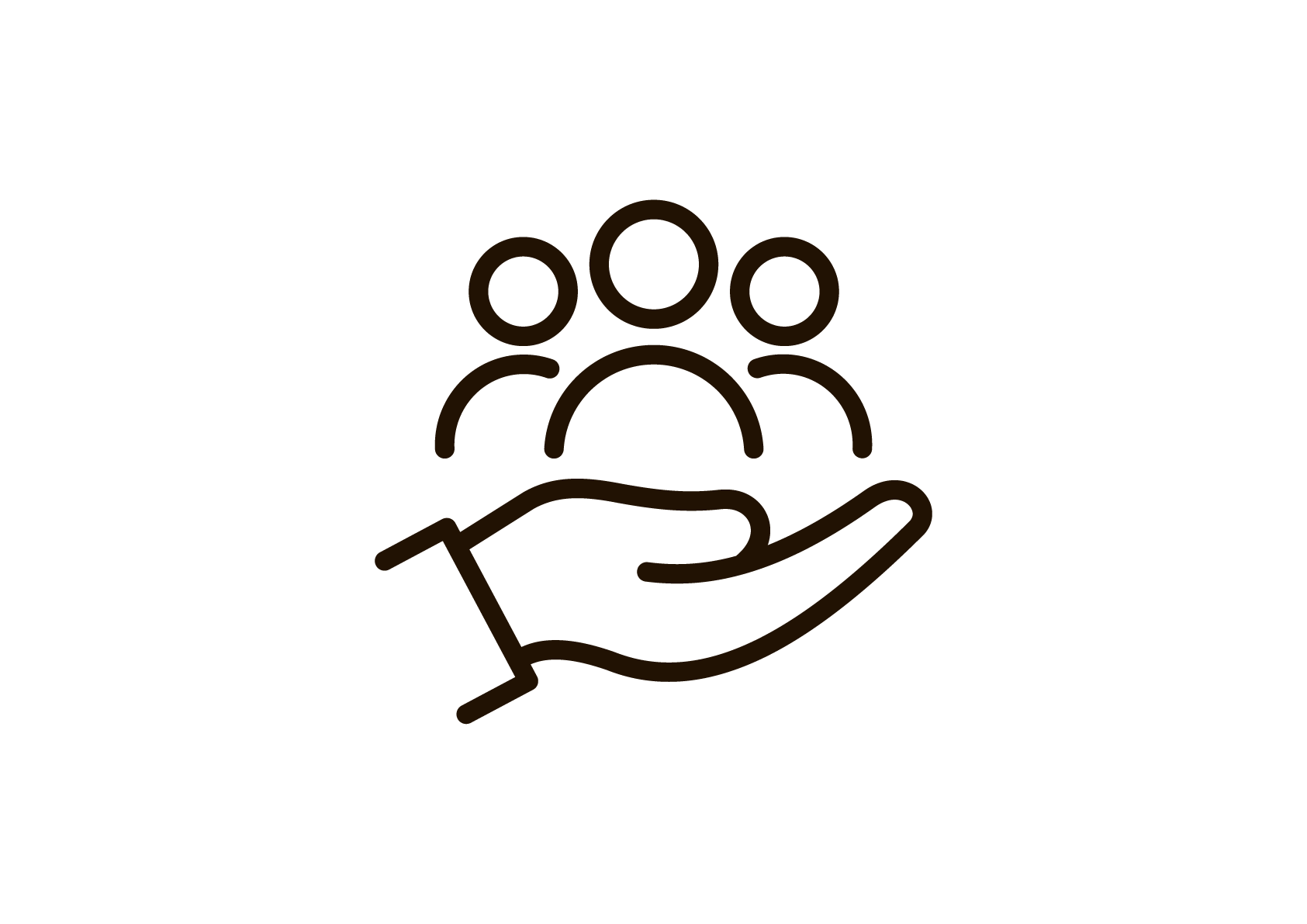 Icon for social responsibility showing a caring hand that holds a group of people